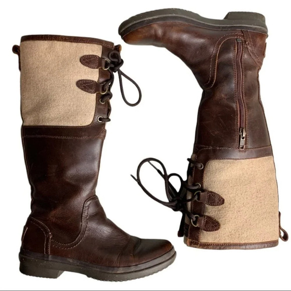 UGG Elsa Women's Waterproof Wool Blend/Leather Tall Boots Size 5 Chestnut Brown - Picture 3 of 14